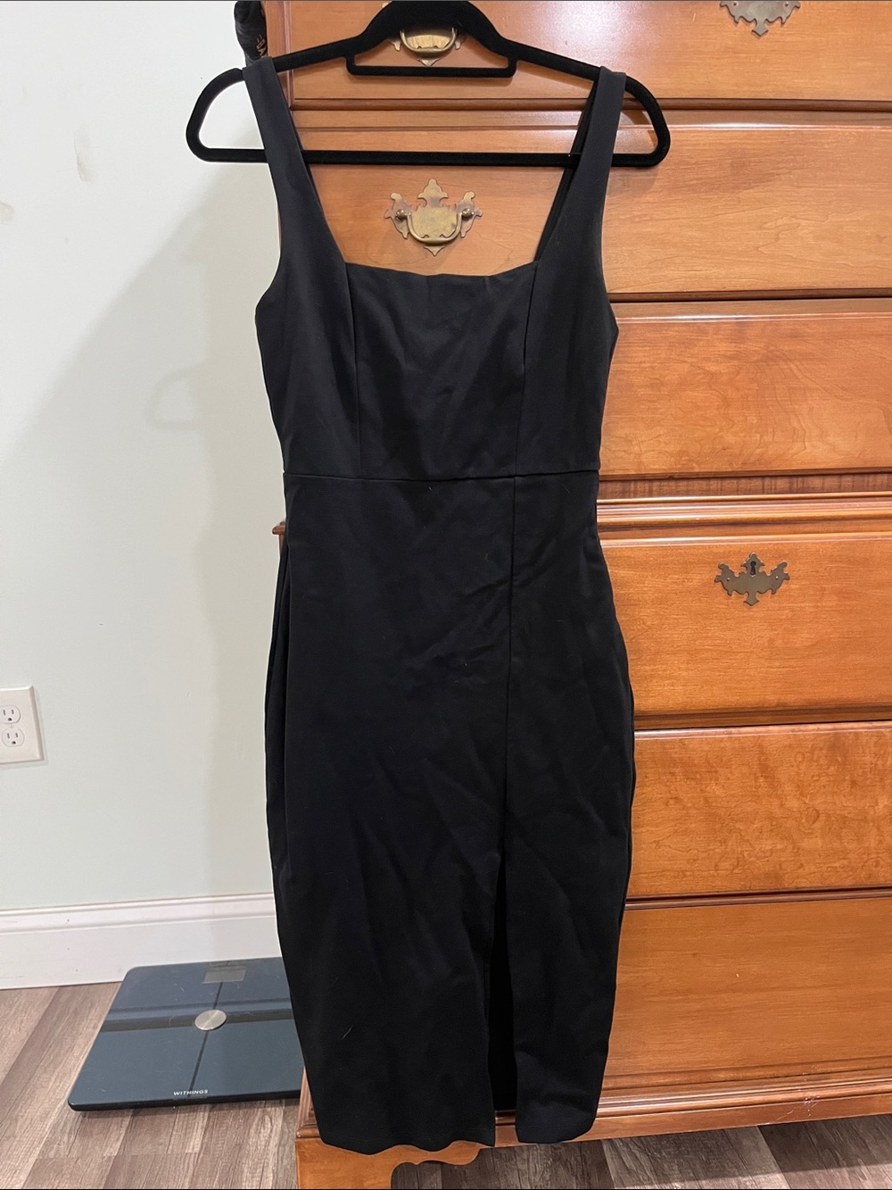 Lulu's Black Square Neck Midi Sheath Dress